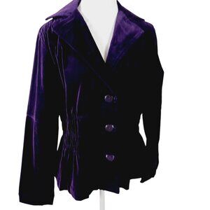 Joan Rivers Deep Purple Velvet Jacket With Flattering Smocking Size Medium, Chic